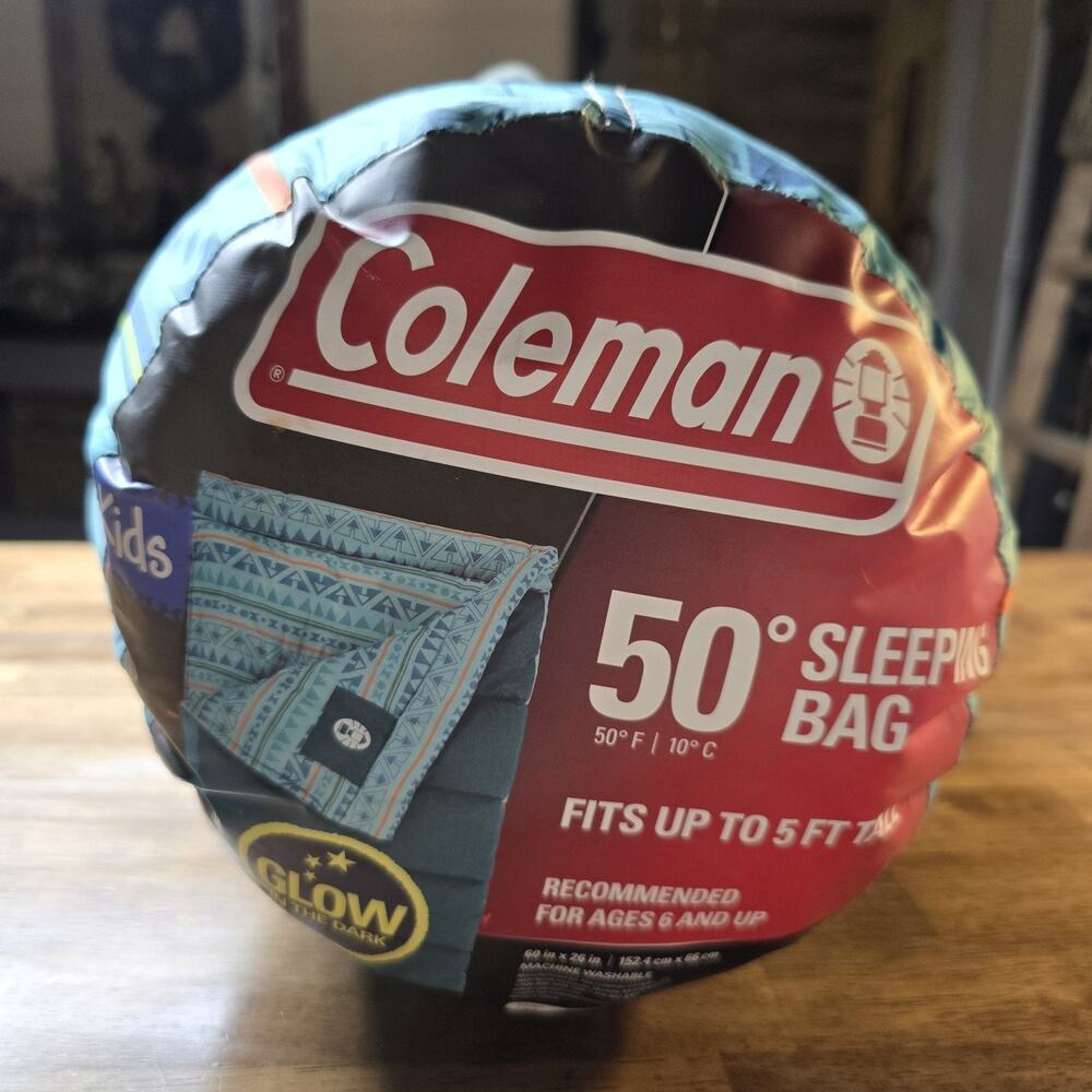 Coleman Kids 50 Degree Sleeping Bag Glow In The Dark 60 in long x 26 in wide